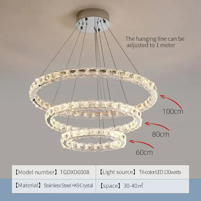 Modern spiral interlocking crystal chandelier living room