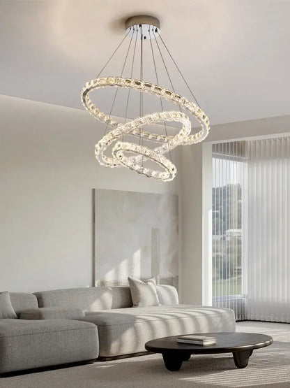 Modern spiral interlocking crystal chandelier living room