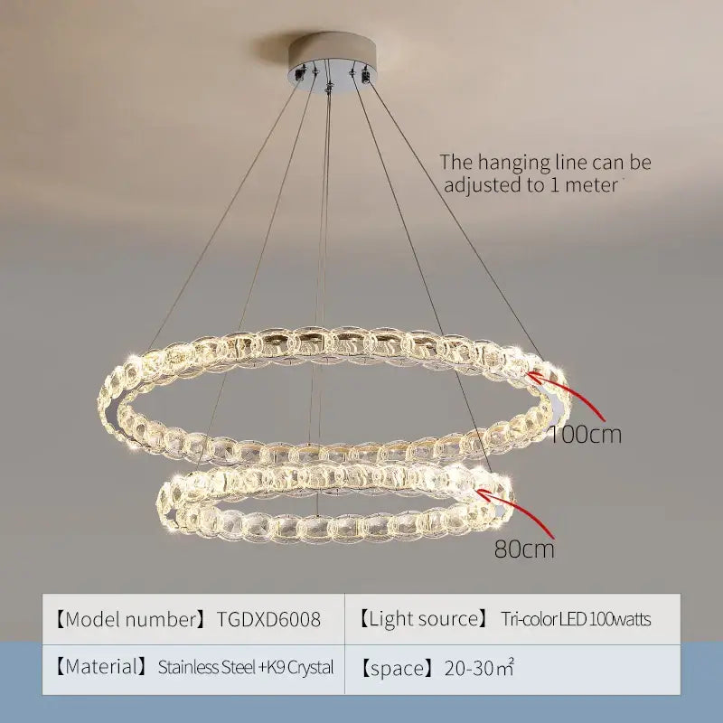 Modern spiral interlocking crystal chandelier living room
