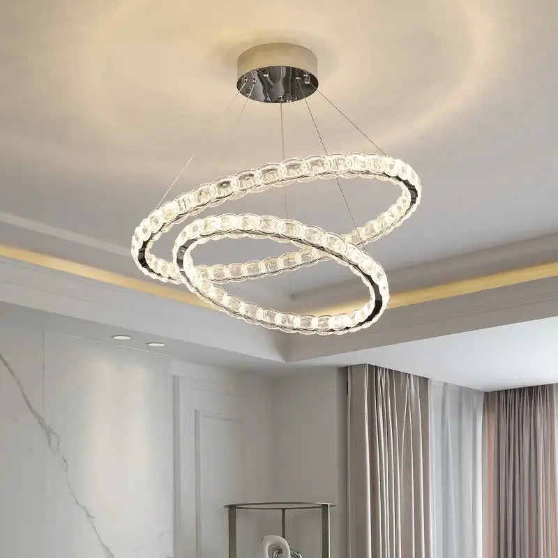 Modern spiral interlocking crystal chandelier living room