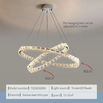 Modern spiral interlocking crystal chandelier living room