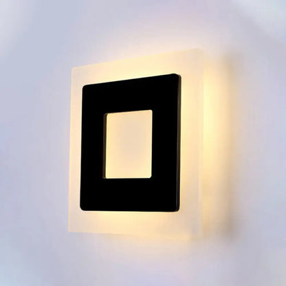 Modern square acrylic led wall sconce black & off-white living room