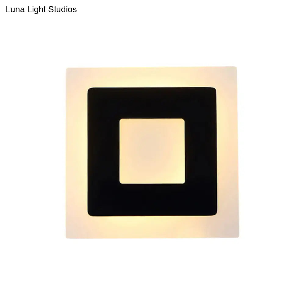 Modern square acrylic led wall sconce black & off-white living room