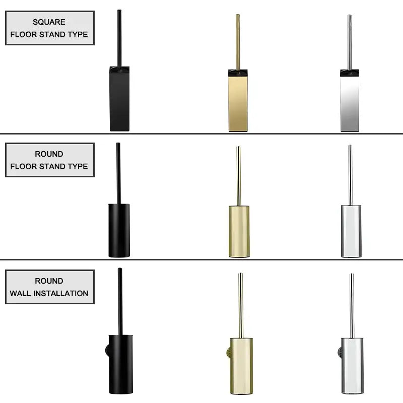 Modern square and round gold toilet brush set bathroom wall mount