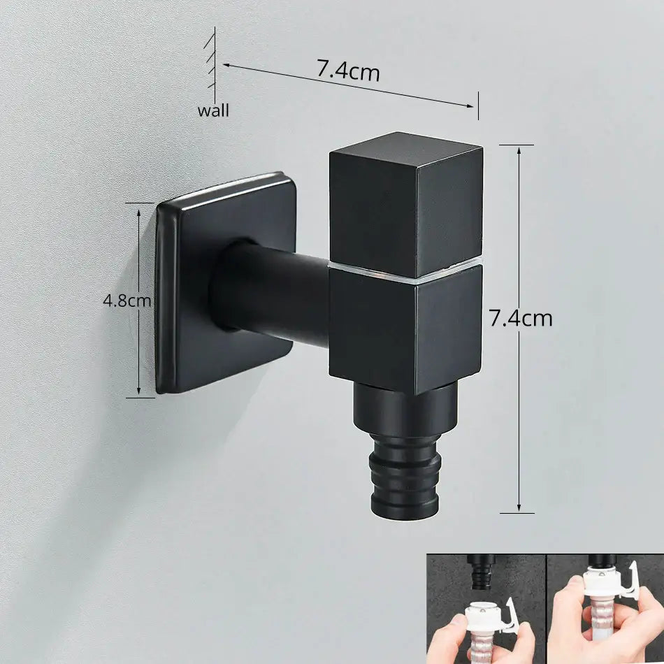Modern square black brass wall mounted washing machine faucet garden