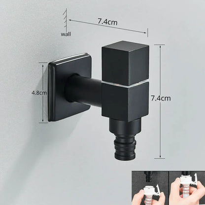 Modern square black brass wall mounted washing machine faucet garden