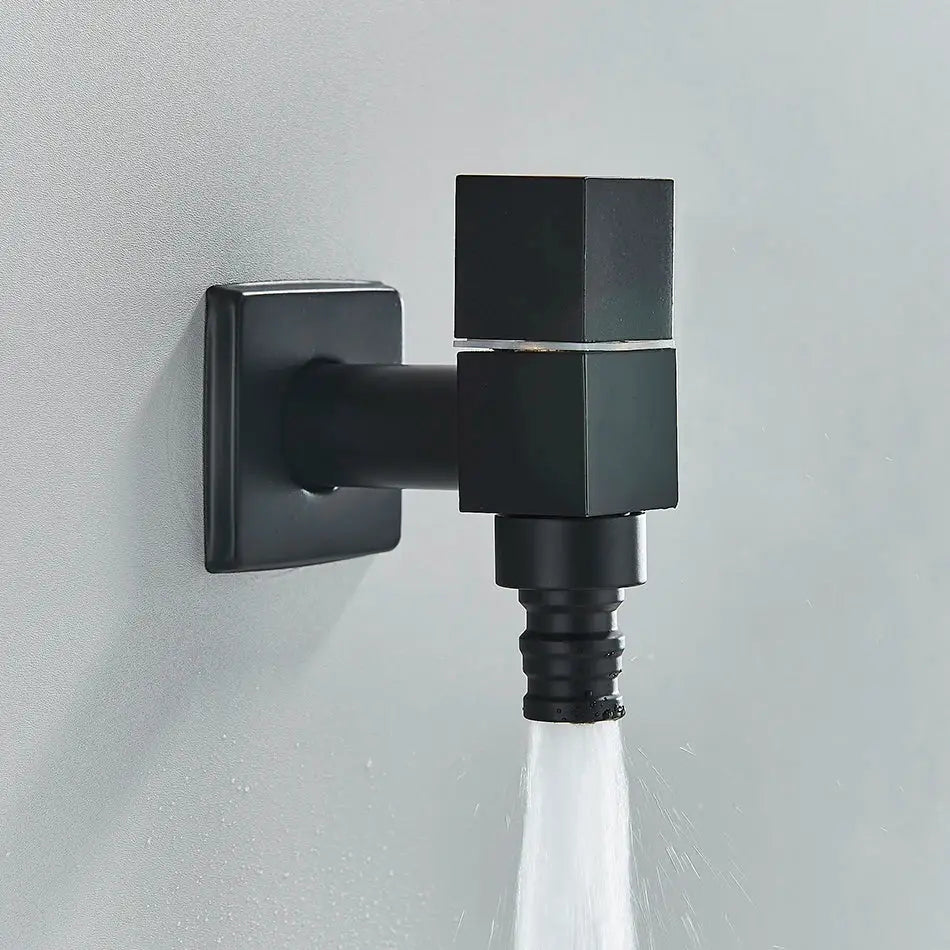 Modern square black brass wall mounted washing machine faucet garden