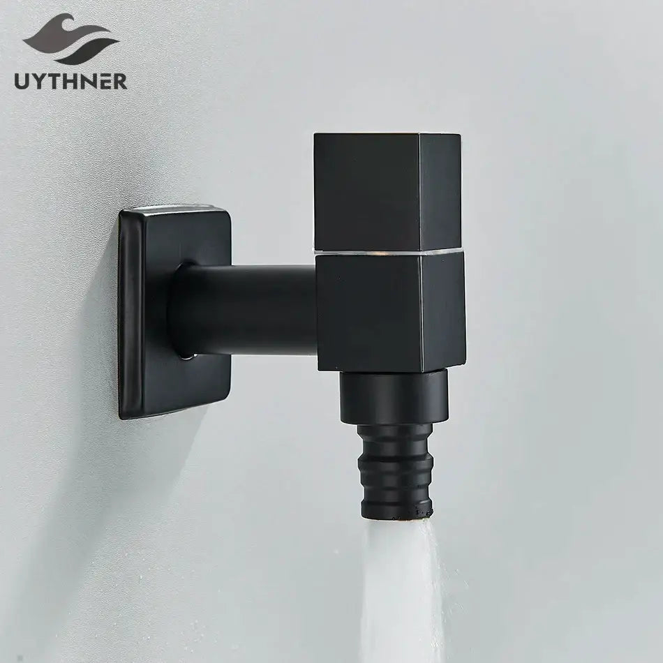 Modern square black brass wall mounted washing machine faucet garden