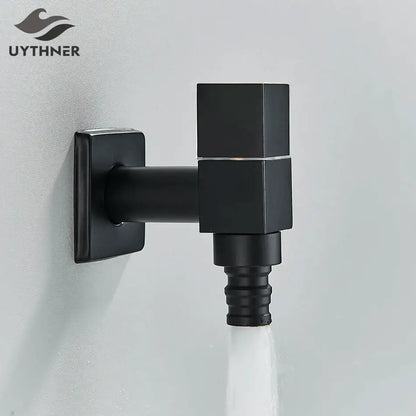 Modern square black brass wall mounted washing machine faucet garden