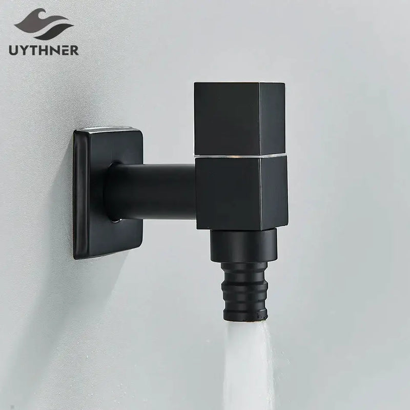 Modern square black brass wall mounted washing machine faucet garden