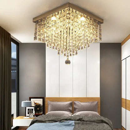 Modern square black crystal led chandelier dining room ceiling lamp