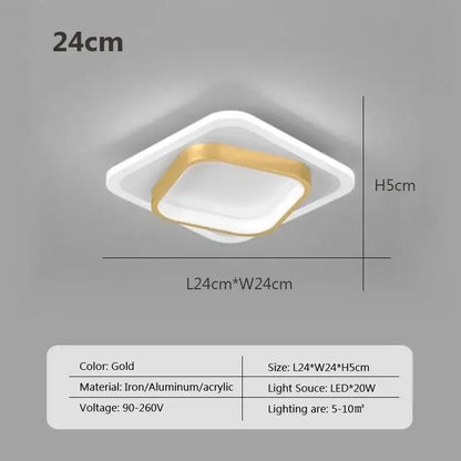 Modern square black led ceiling light for bedroom