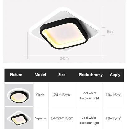 Modern square black led ceiling light for bedroom