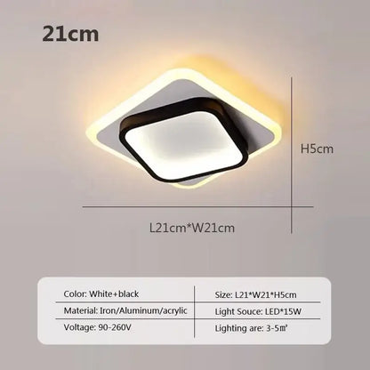 Modern square black led ceiling light for bedroom