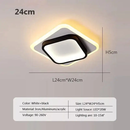 Modern square black led ceiling light for bedroom