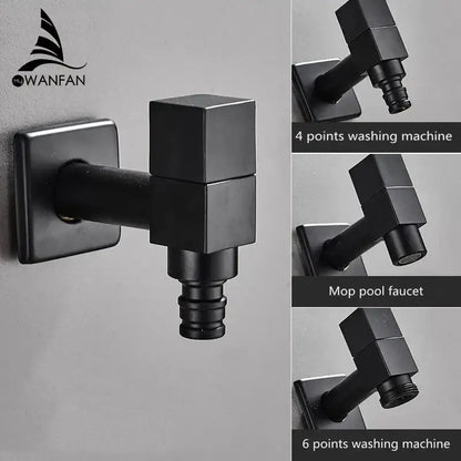 Modern square black wall mount washing machine tap garden faucet