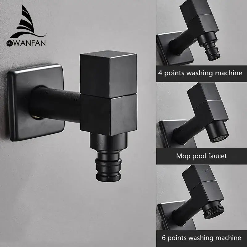 Modern square black wall mount washing machine tap garden faucet