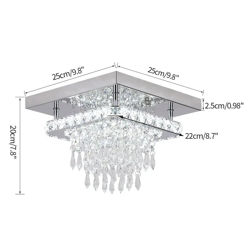 Modern square chrome crystal led ceiling chandelier living room light