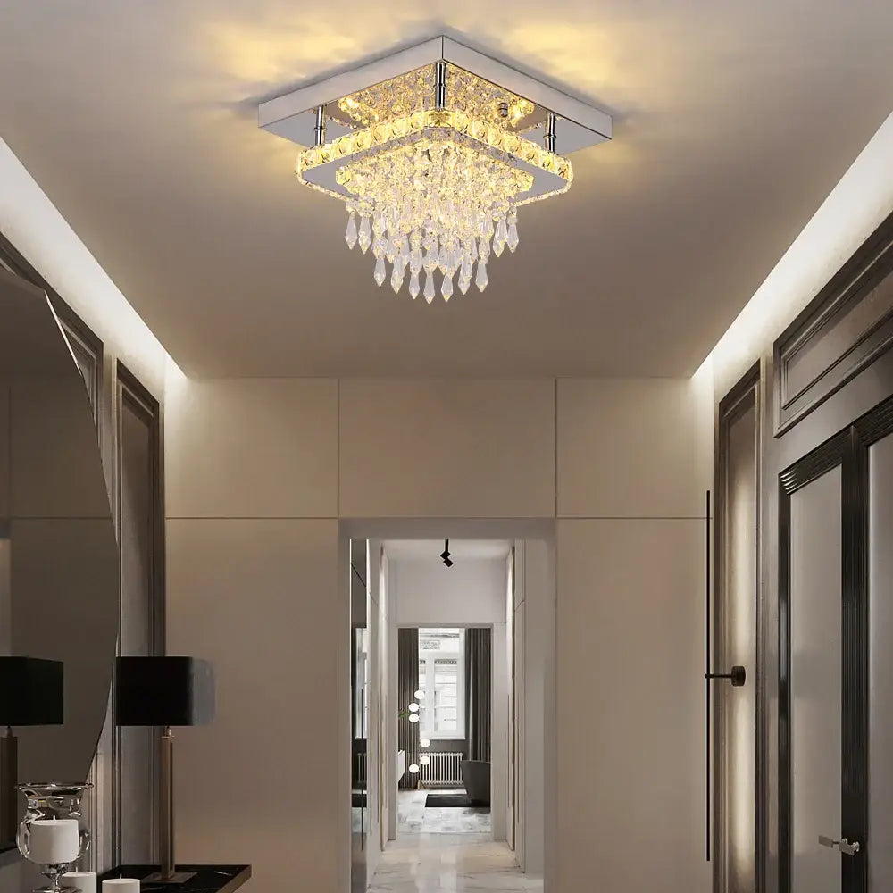 Modern square chrome crystal led ceiling chandelier living room light