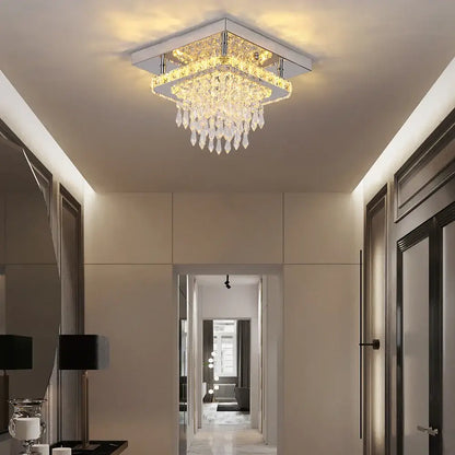 Modern square chrome crystal led ceiling chandelier living room light