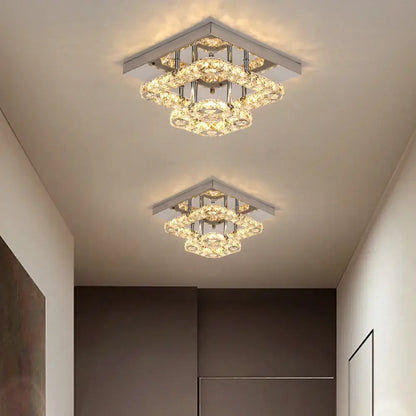 Modern square chrome crystal led ceiling chandelier living room light