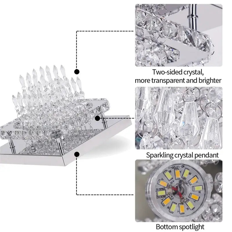 Modern square chrome crystal led ceiling chandelier living room light