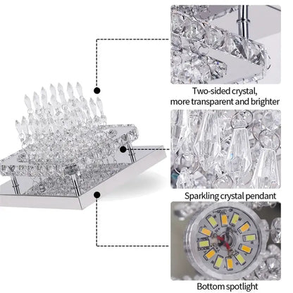 Modern square chrome crystal led ceiling chandelier living room light
