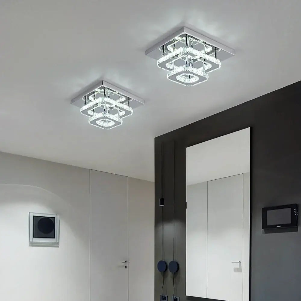 Modern square chrome crystal led ceiling chandelier living room light