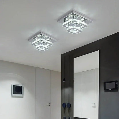 Modern square chrome crystal led ceiling chandelier living room light