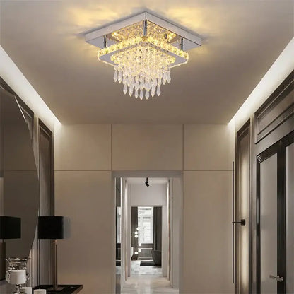 Modern square chrome crystal led ceiling light bedroom chandelier