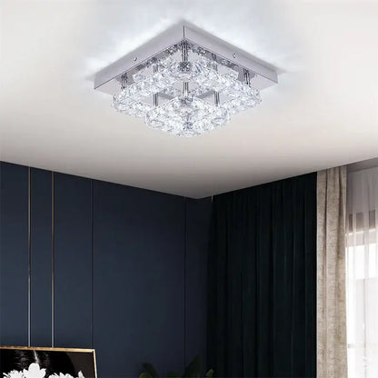Modern square chrome crystal led ceiling light bedroom chandelier