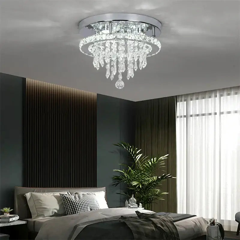 Modern square chrome crystal led ceiling light bedroom chandelier