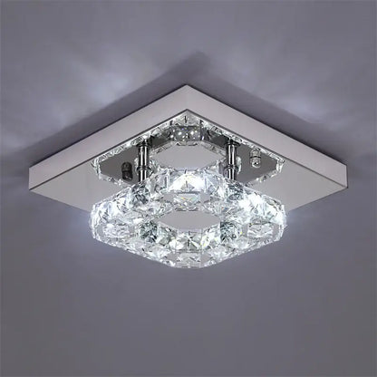 Modern square chrome crystal led ceiling light living room dimmable