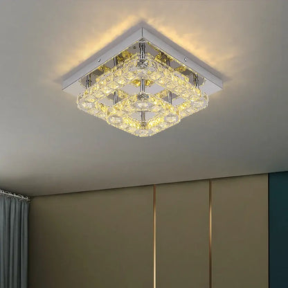Modern square chrome crystal led ceiling light living room dimmable