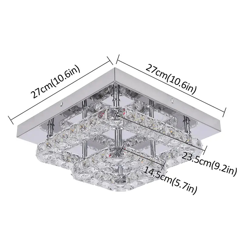 Modern square chrome crystal led ceiling light living room dimmable