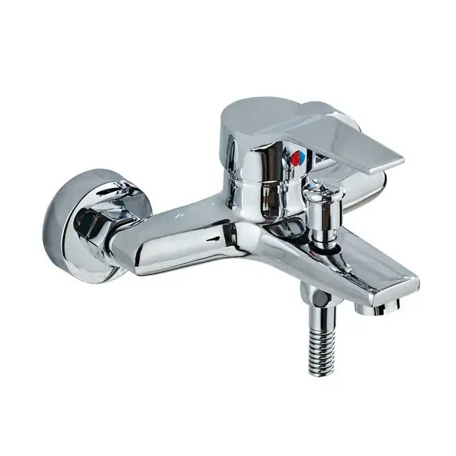 Modern square chrome rainfall shower head with arm and hose bathroom