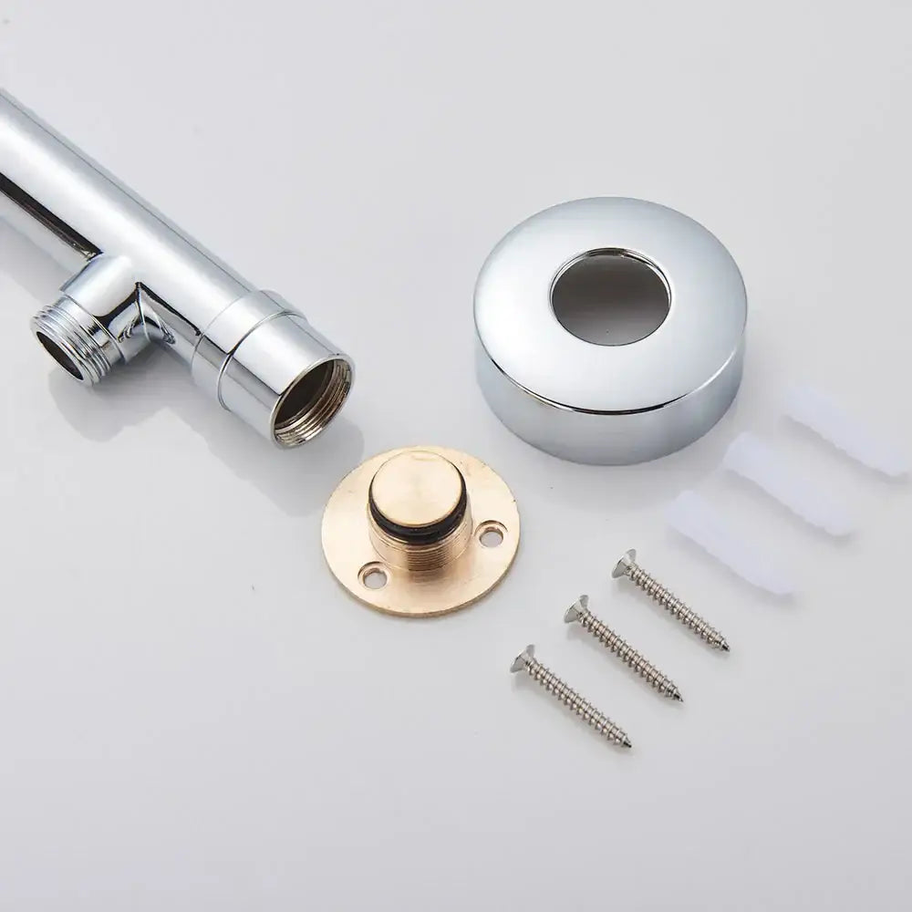 Modern square chrome rainfall shower head with arm and hose bathroom
