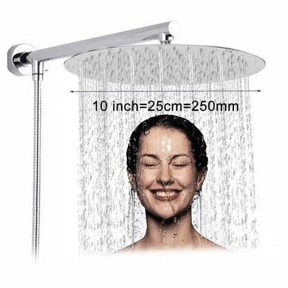 Modern square chrome rainfall shower head with arm and hose bathroom