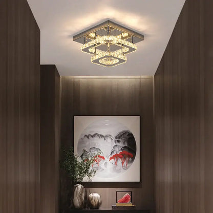 Modern square crystal ceiling chandelier dining room led light