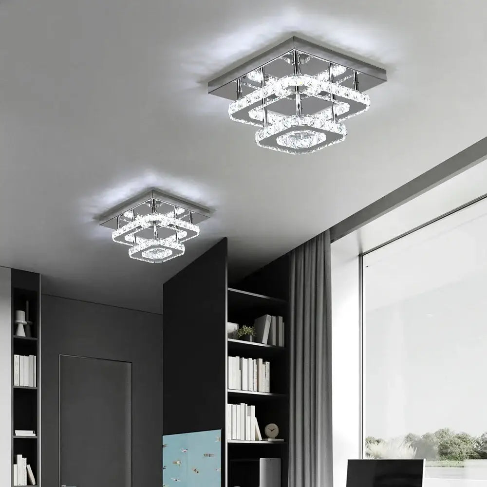 Modern square crystal ceiling chandelier dining room led light