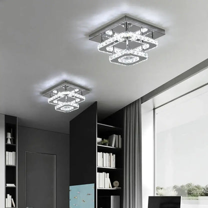 Modern square crystal ceiling chandelier dining room led light