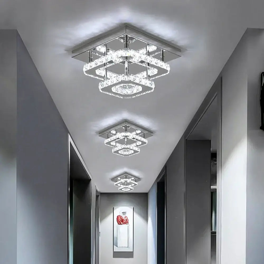Modern square crystal ceiling chandelier dining room led light