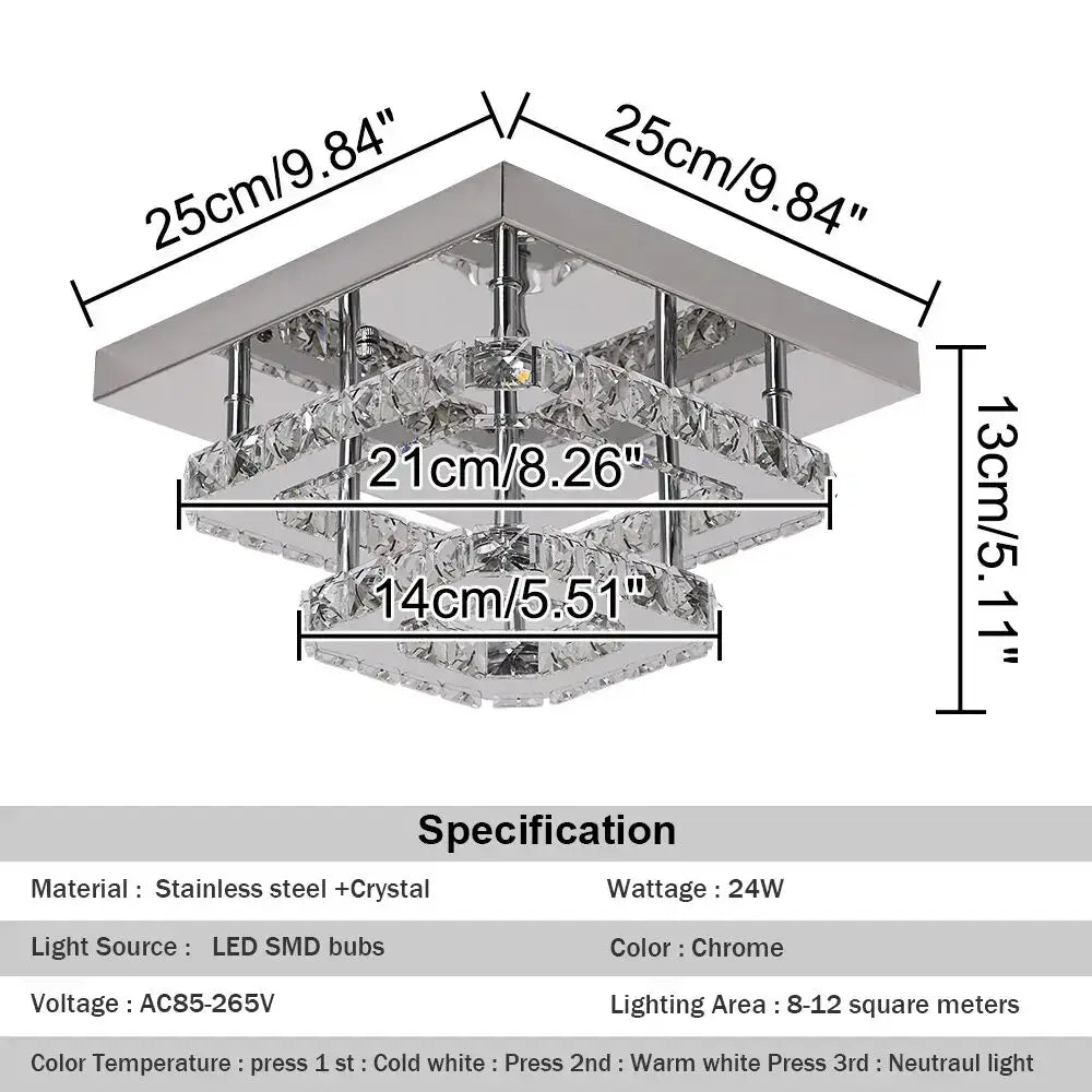 Modern square crystal ceiling chandelier dining room led light