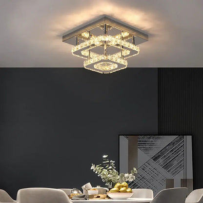 Modern square crystal ceiling chandelier dining room led light
