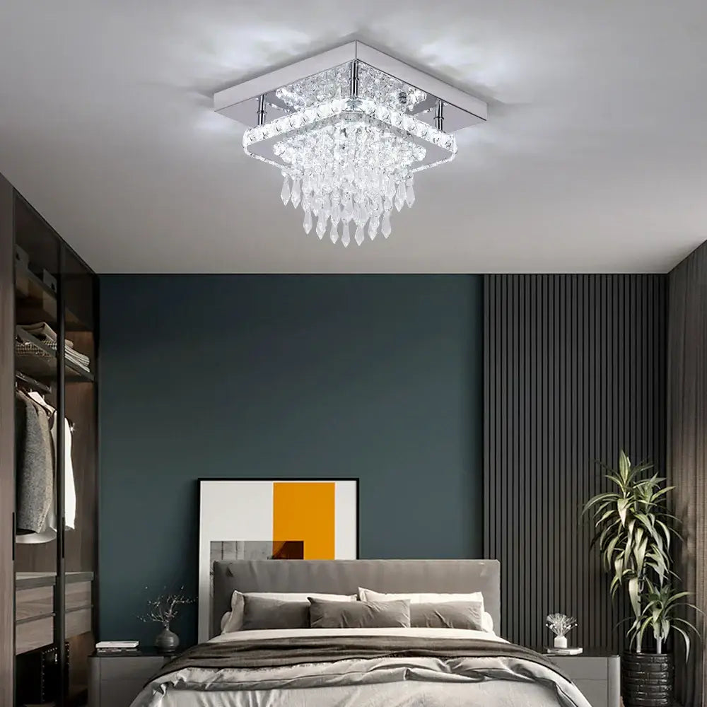 Modern square crystal flush mount ceiling light kitchen fixture