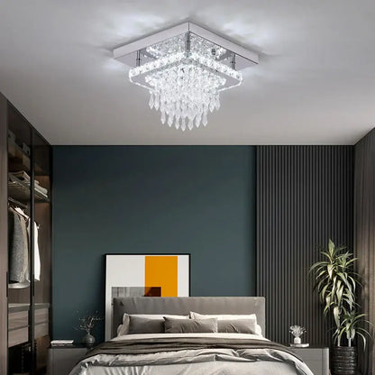Modern square crystal flush mount ceiling light kitchen fixture