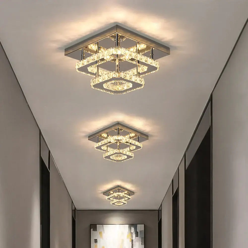 Modern square crystal flush mount ceiling light kitchen fixture