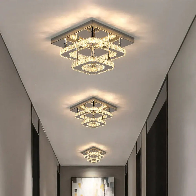 Modern square crystal flush mount ceiling light kitchen fixture