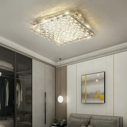 Modern square crystal led ceiling light bedroom silver & chrome