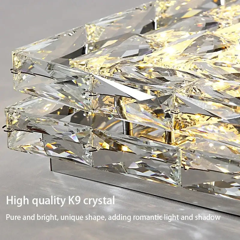 Modern square crystal led ceiling light bedroom silver & chrome